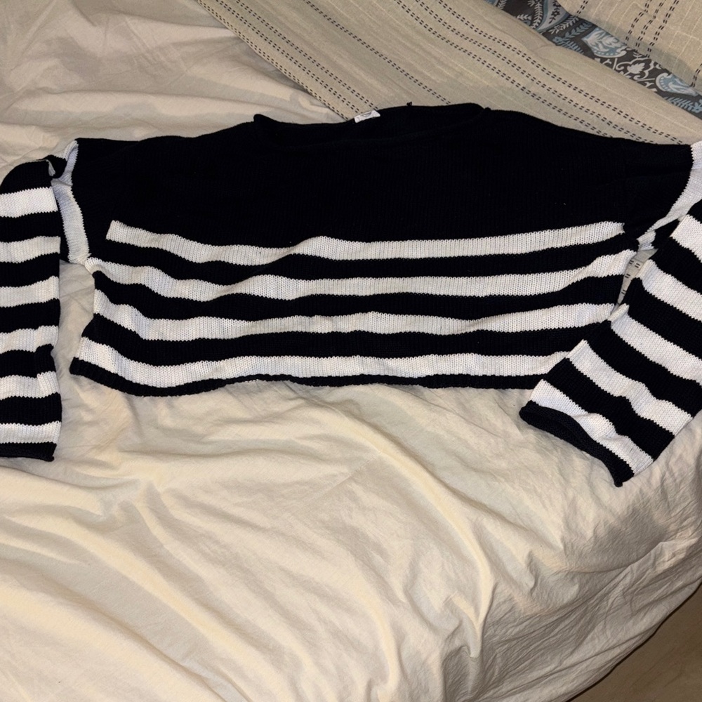 Garage Black and White Striped Crop Top